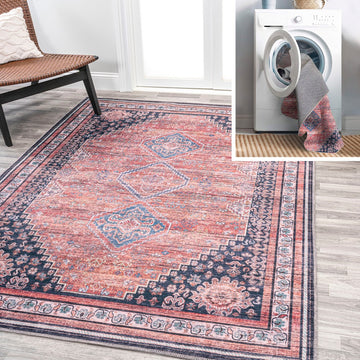 Dalyan Geometric Medallions Washable Area Rug